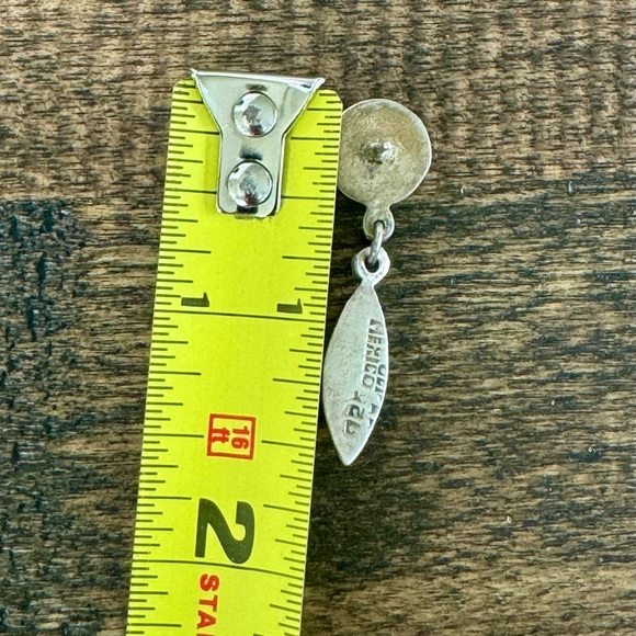 Vintage Southwest Signed Mexico 925 Silver Malachite Dangle Pierced Earrings - Picture 4 of 6